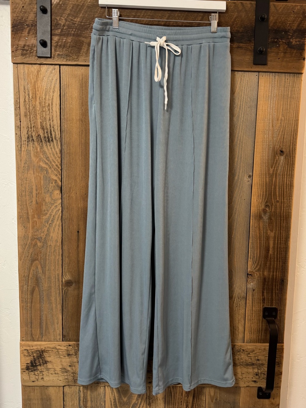 Cider Wide-Leg Drawstring Sweatpants in Dusty Blue
